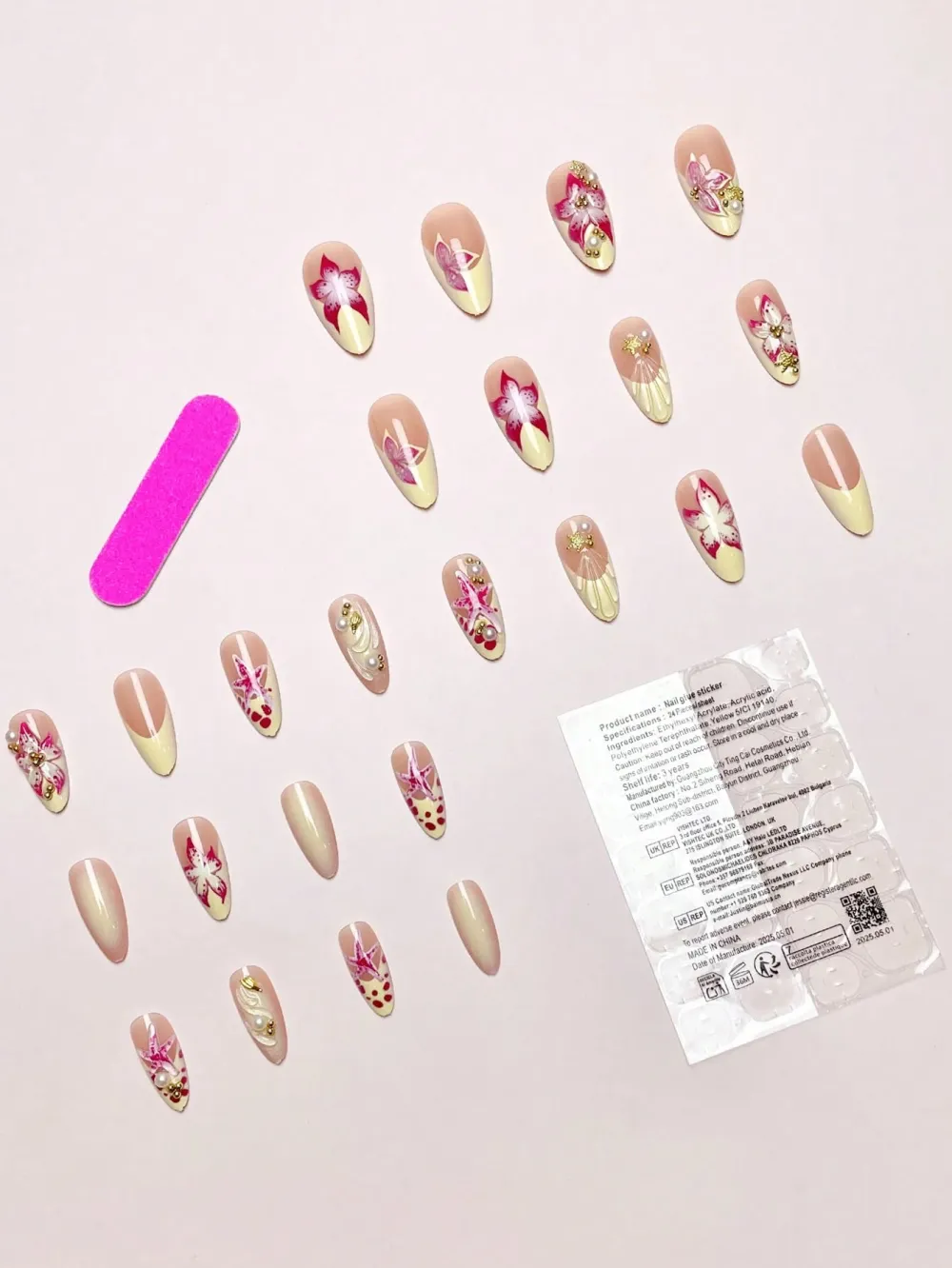 Nailhour 3D Yellow 24pcs French Almond Ocean Style Elegant 3D Stereo Starfish Press On Nails