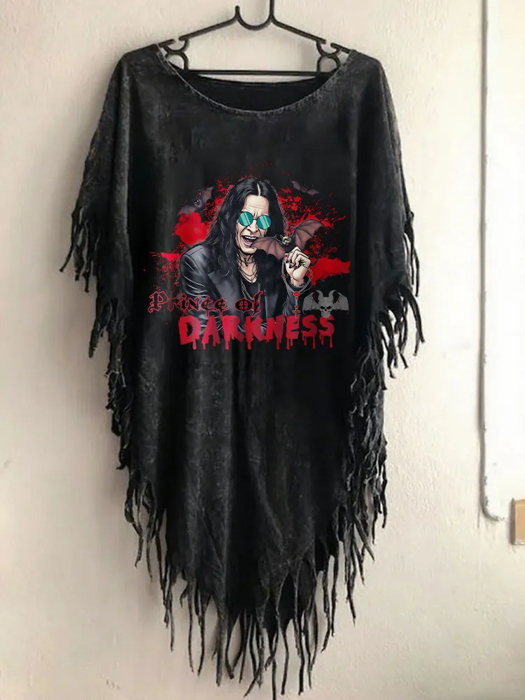 Women'S Gothic Bloody Bat Art Print Irregular Hem  Cape
