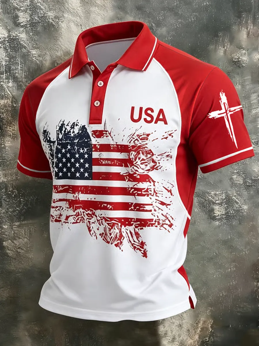 Men's patriotic printed polo shirt
