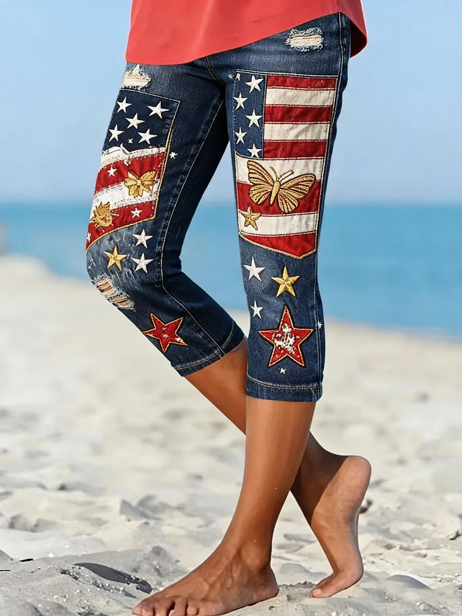 Women's 250th anniversary printed cropped pants