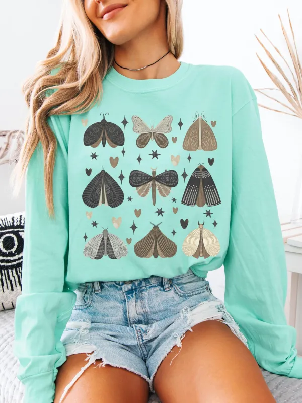 Moth Print Long Sleeve T-Shirt