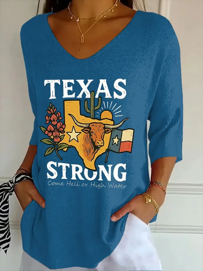 Women's Retro Texas Strong Print Top