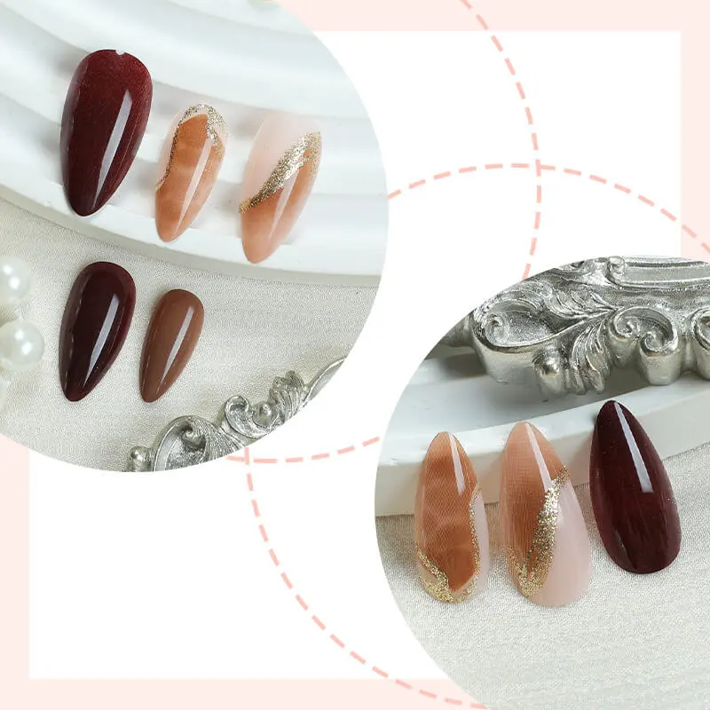 Nailhour 24Pcs Brown Gilded Short Almond Press On Nails