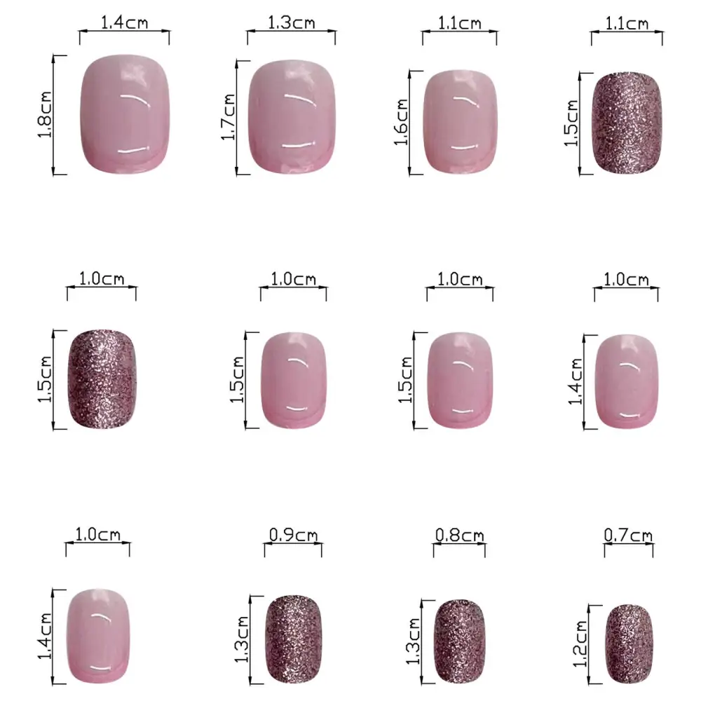 Nailhour 24Pcs Pink Glitter Short Squova Press On Nails