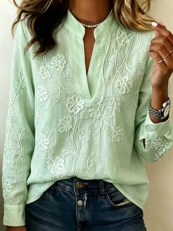 Women'S Casual Floral Print Cotton Linen Top