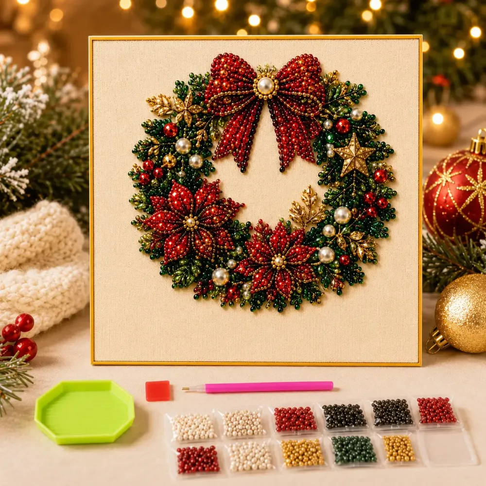 Frameless 3D DIY Beaded Christmas Pearl Diamond Painting