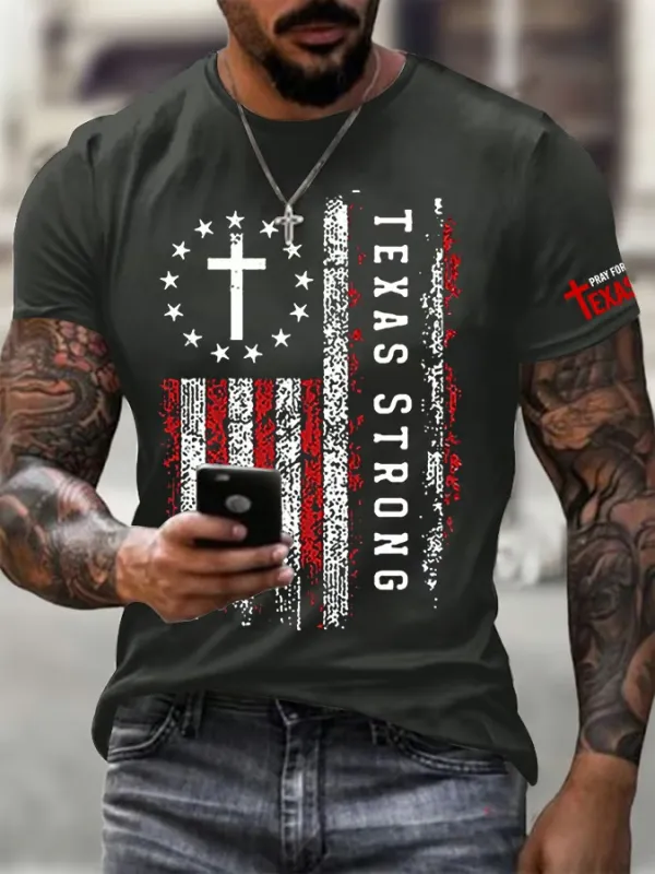 Men's Texas Strong Printed Round Neck T-Shirt