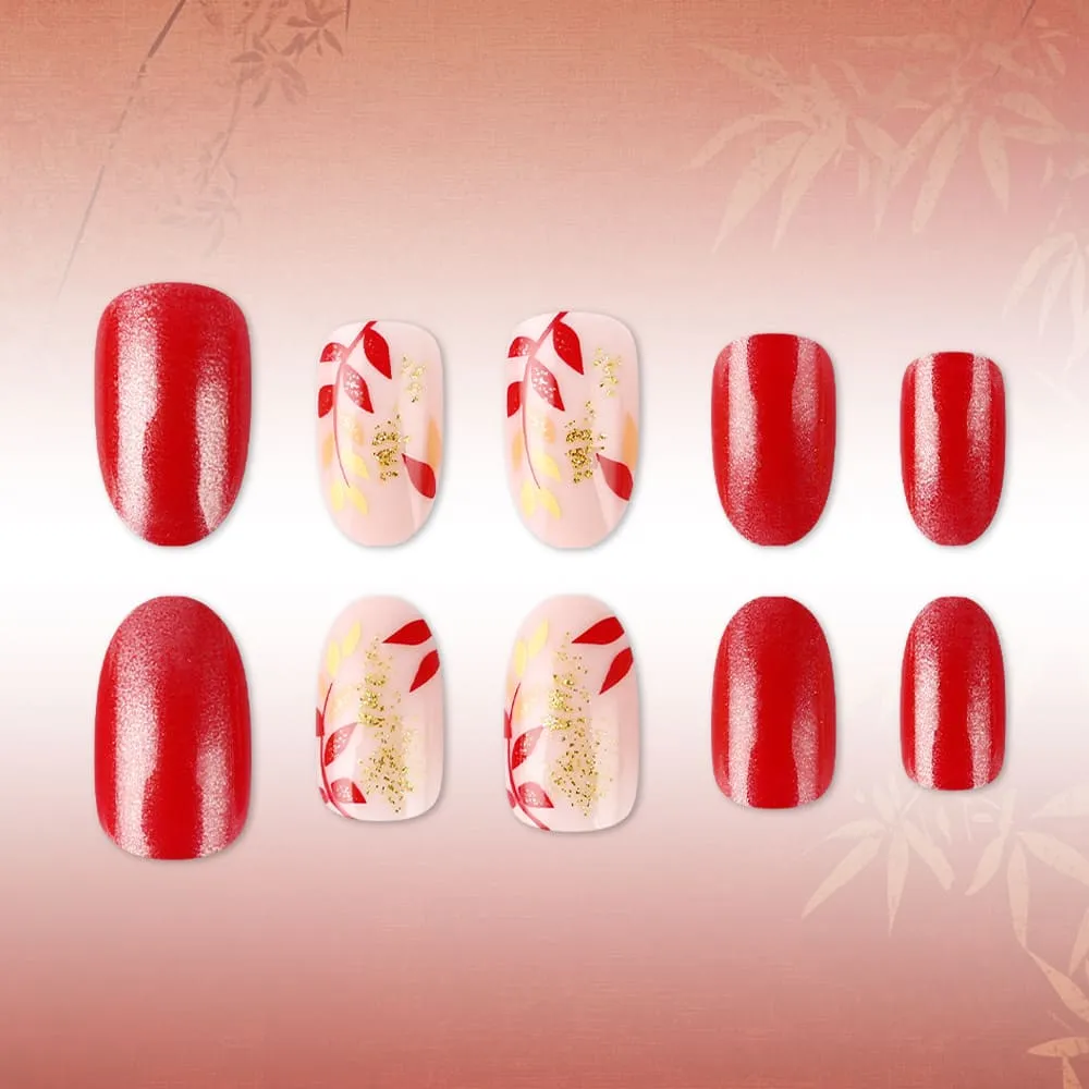Nailhour 24Pcs Autumn French Multicolor Short Oval Press On Nails