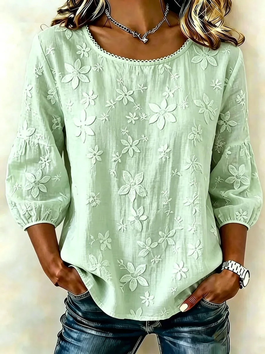 Women'S Cotton And Linen Printed Top