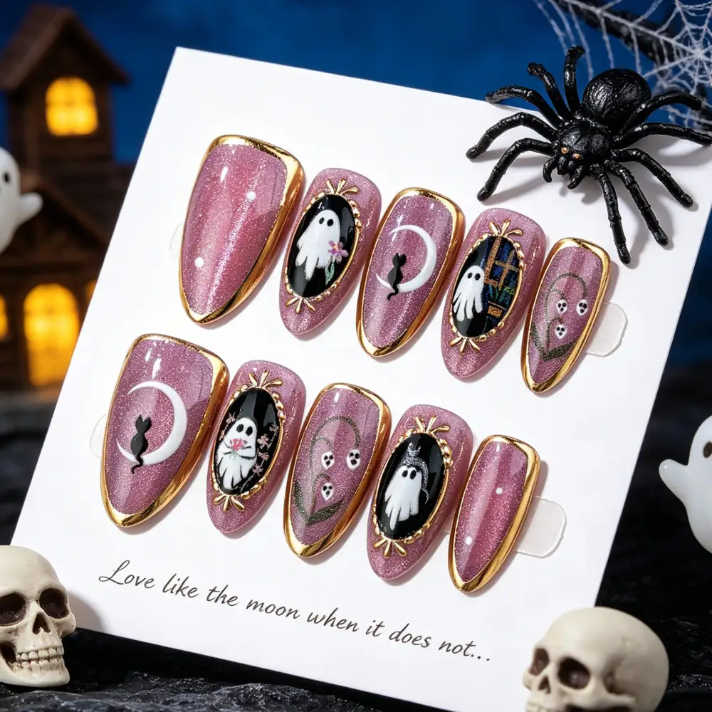 Nailhour 30Pcs Gilded Purple 3D Medium Almond Press On Nails