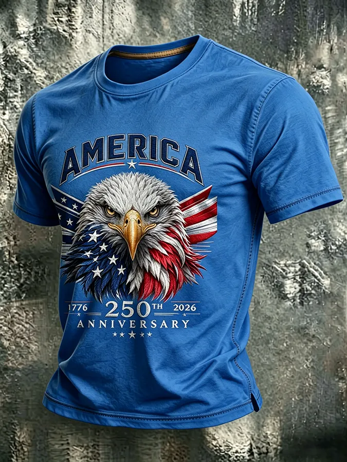 Men'S Casual American 250Th Anniversary Personalized Printed Round Neck T-Shirt