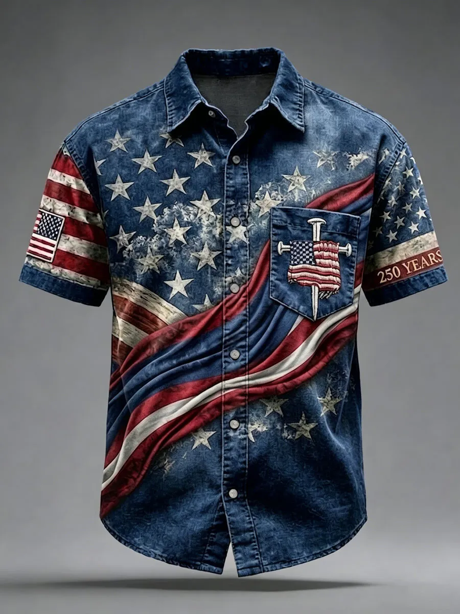 Men's Retro American 250th Anniversary Short-Sleeved  Shirt