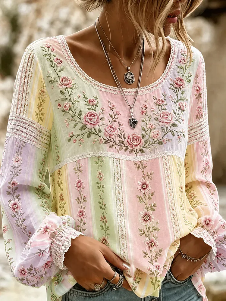 Women'S Floral Art Print  Top