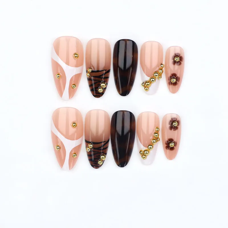 Nailhour 24Pcs Autumn Long Almond Press On Nails