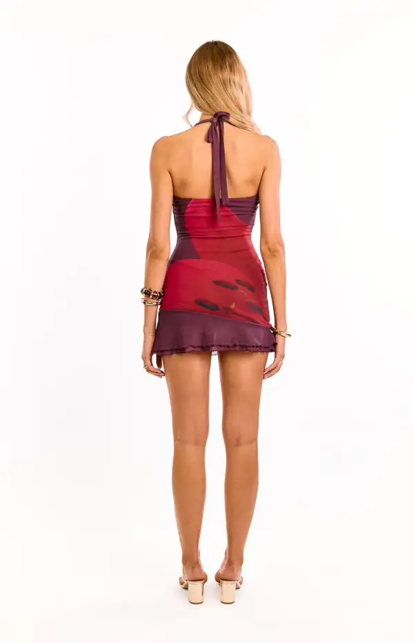 Halter Neck Mesh Frills Mini Dress
