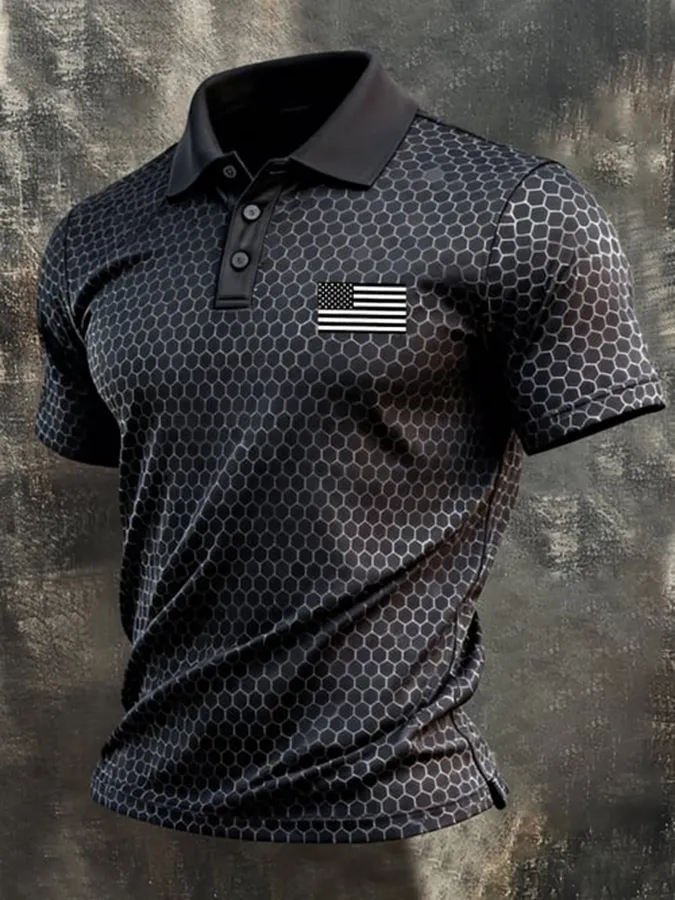 Men's Independence Day patriotic printed polo shirt