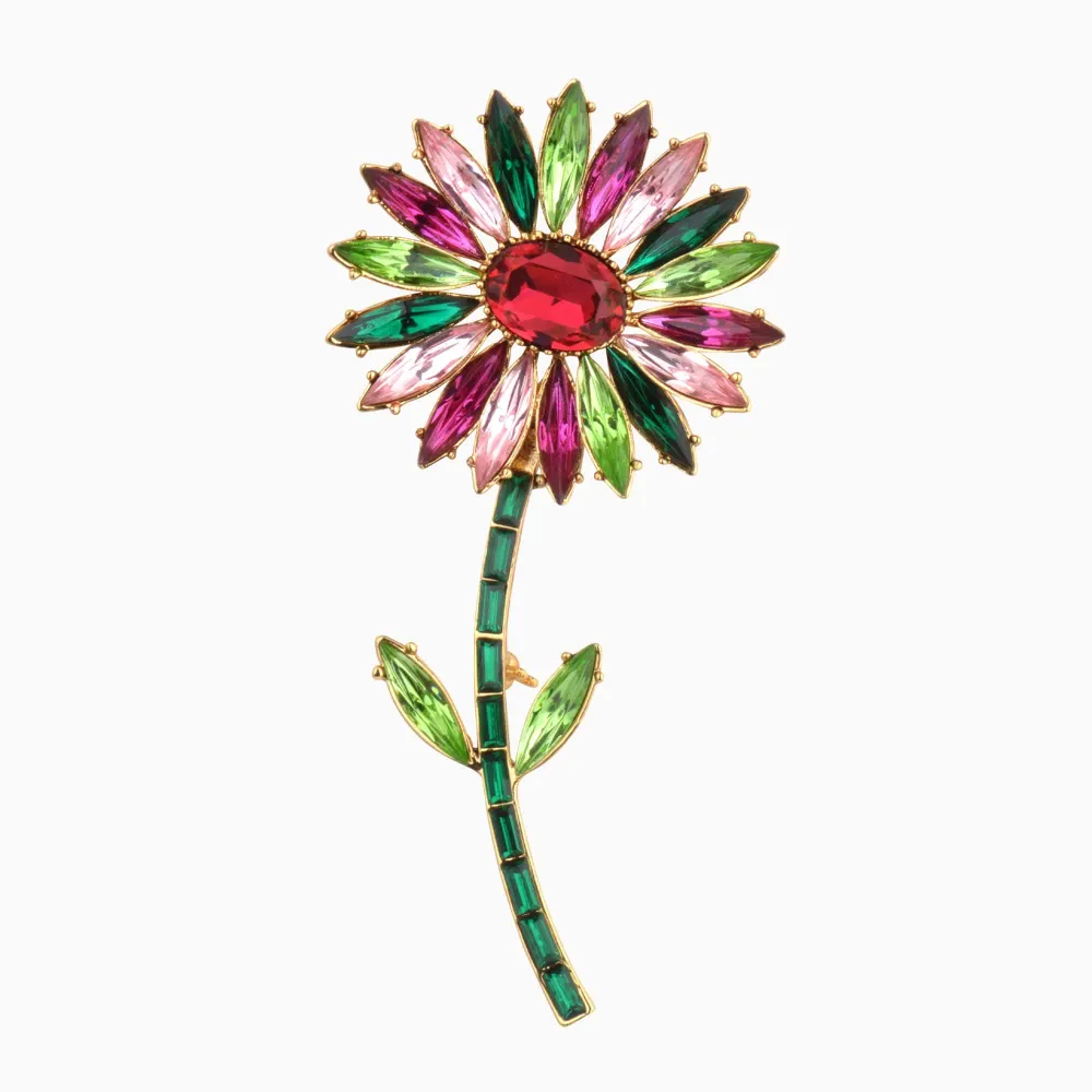 Stemmed Flower Crystal Brooch
