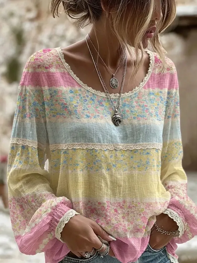 Women'S Floral Art Print  Top