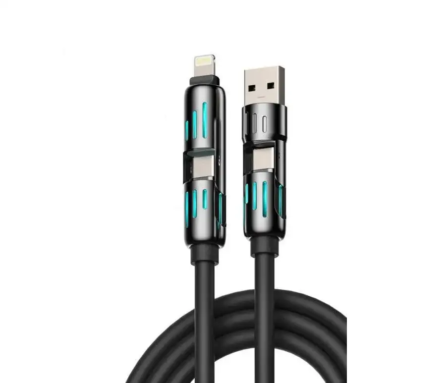 240W 4-in-1 USB-C Cable, PD 5A Fast Charging, Data Sync, USB-A, Type-C, Lightning, Aluminum, Compatible with iPhone 16/15, iPad, Samsung, Laptops
