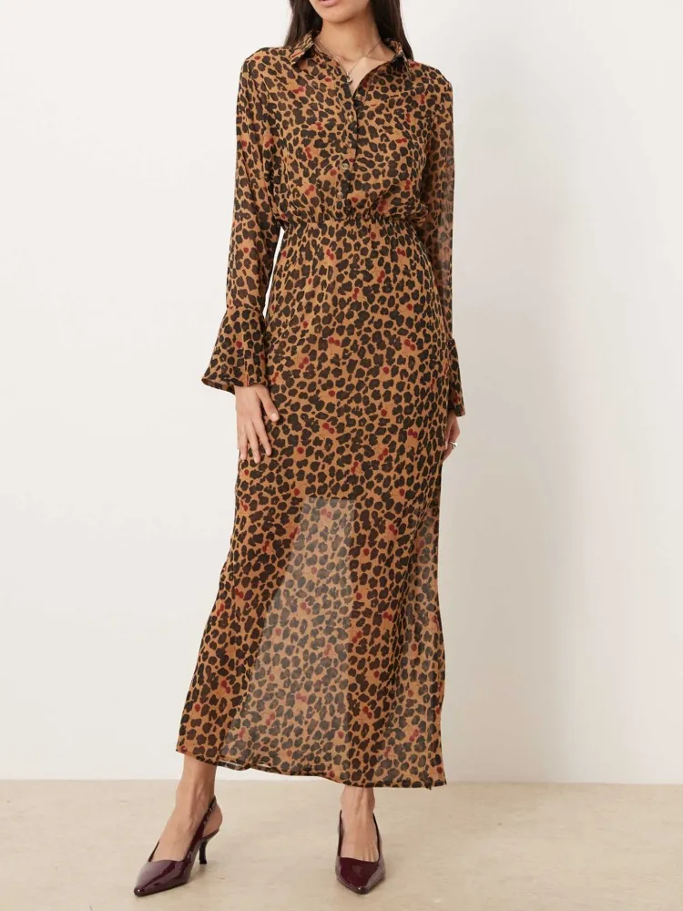 Leopard Long Sleeve Shirt Dress