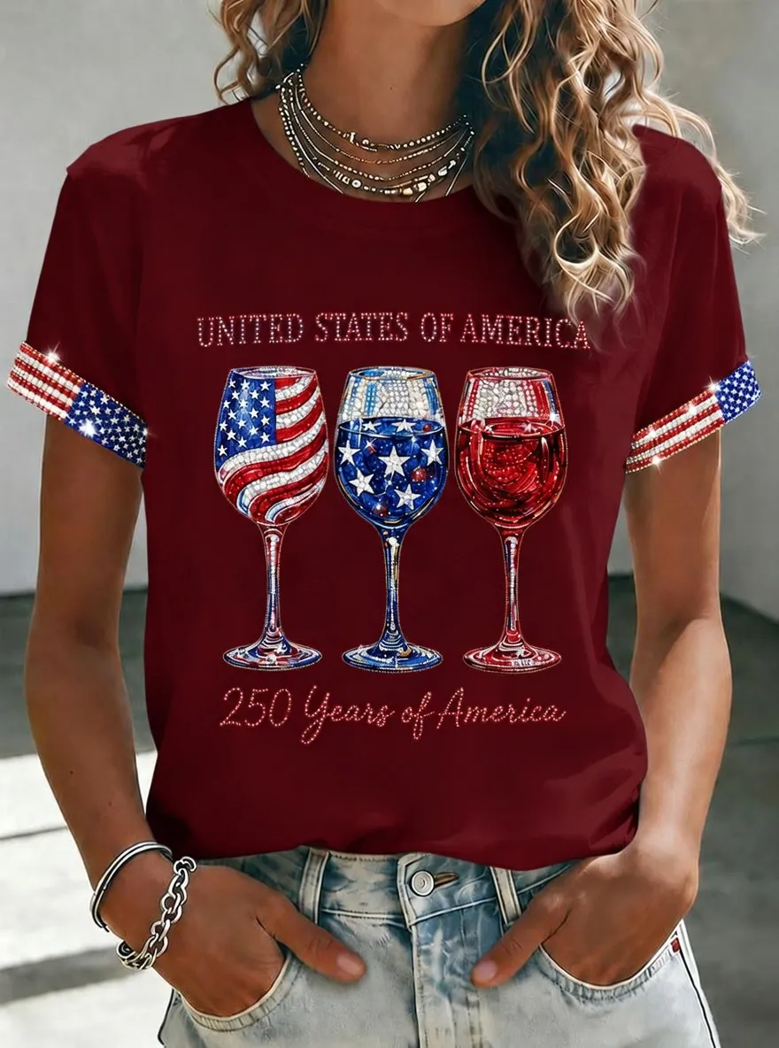 Women's 250 Years Of Freedom Flower Art Print T-shirt