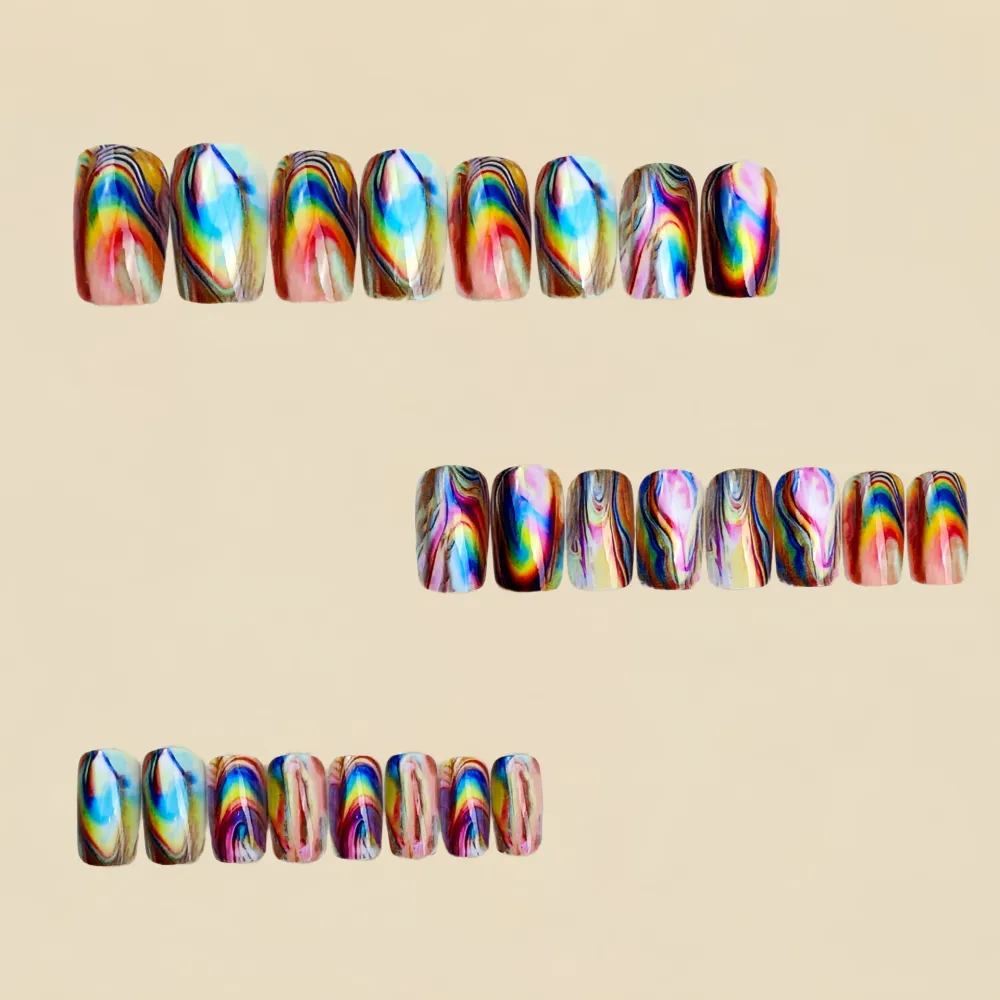 Nailhour 24Pcs Medium Square Multicolor Press On Nails