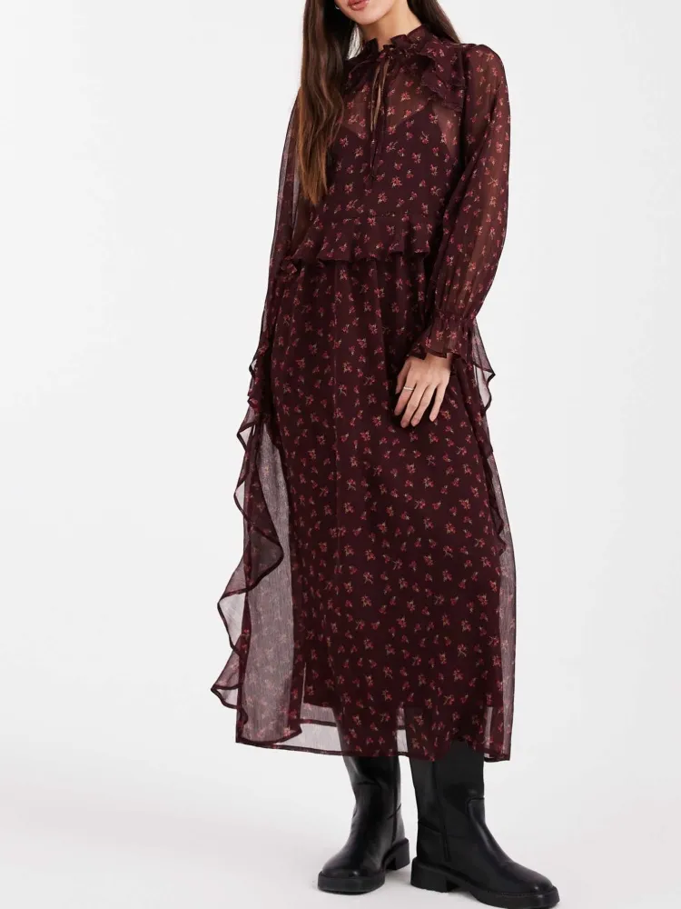 Ruffled Floral Long Sleeve Dress