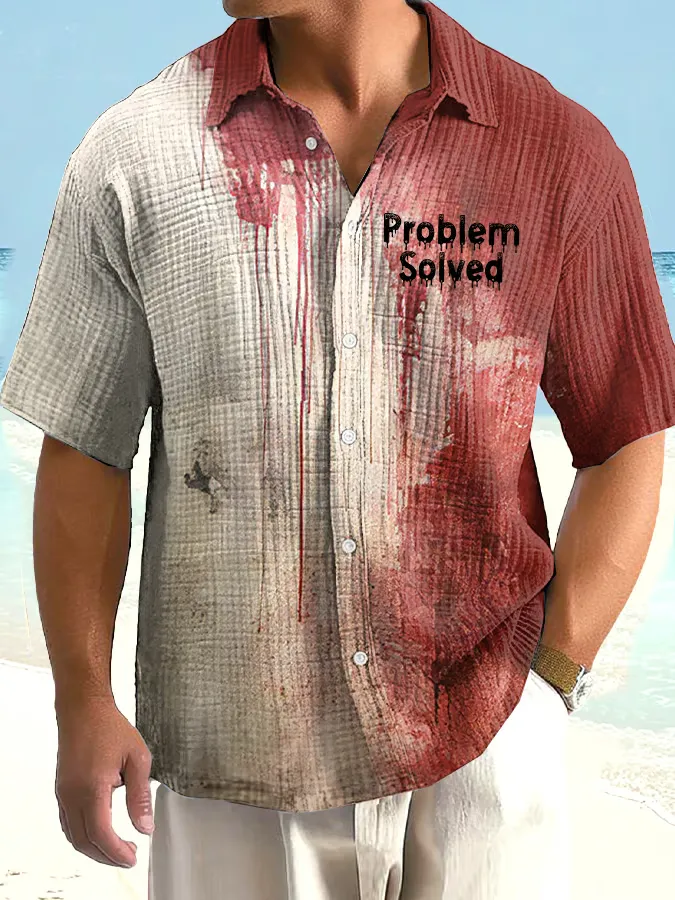Men's Bloody Problem Solved Halloween Print Textured Casual Shirt