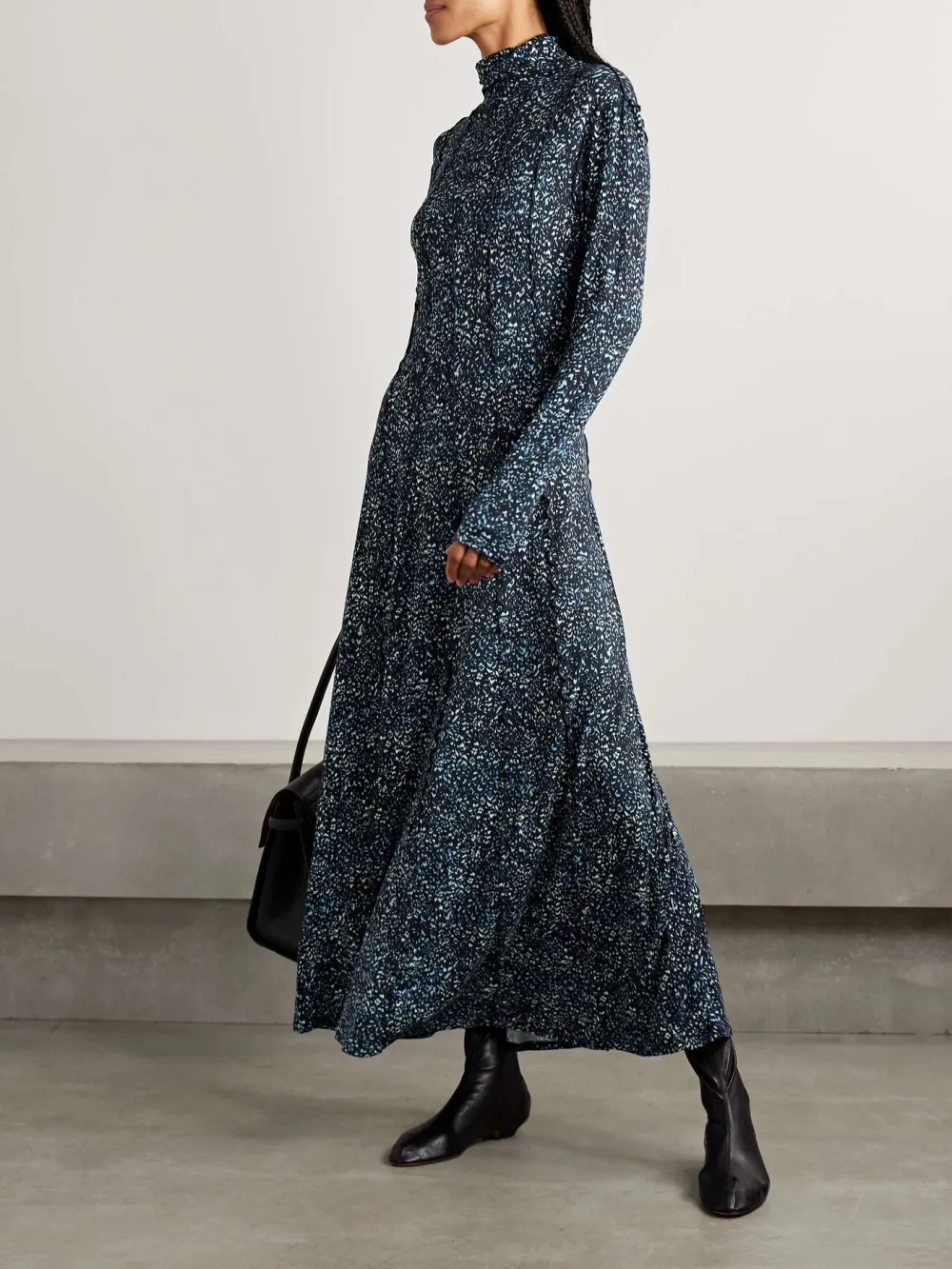 Printed Turtleneck Maxi Dress