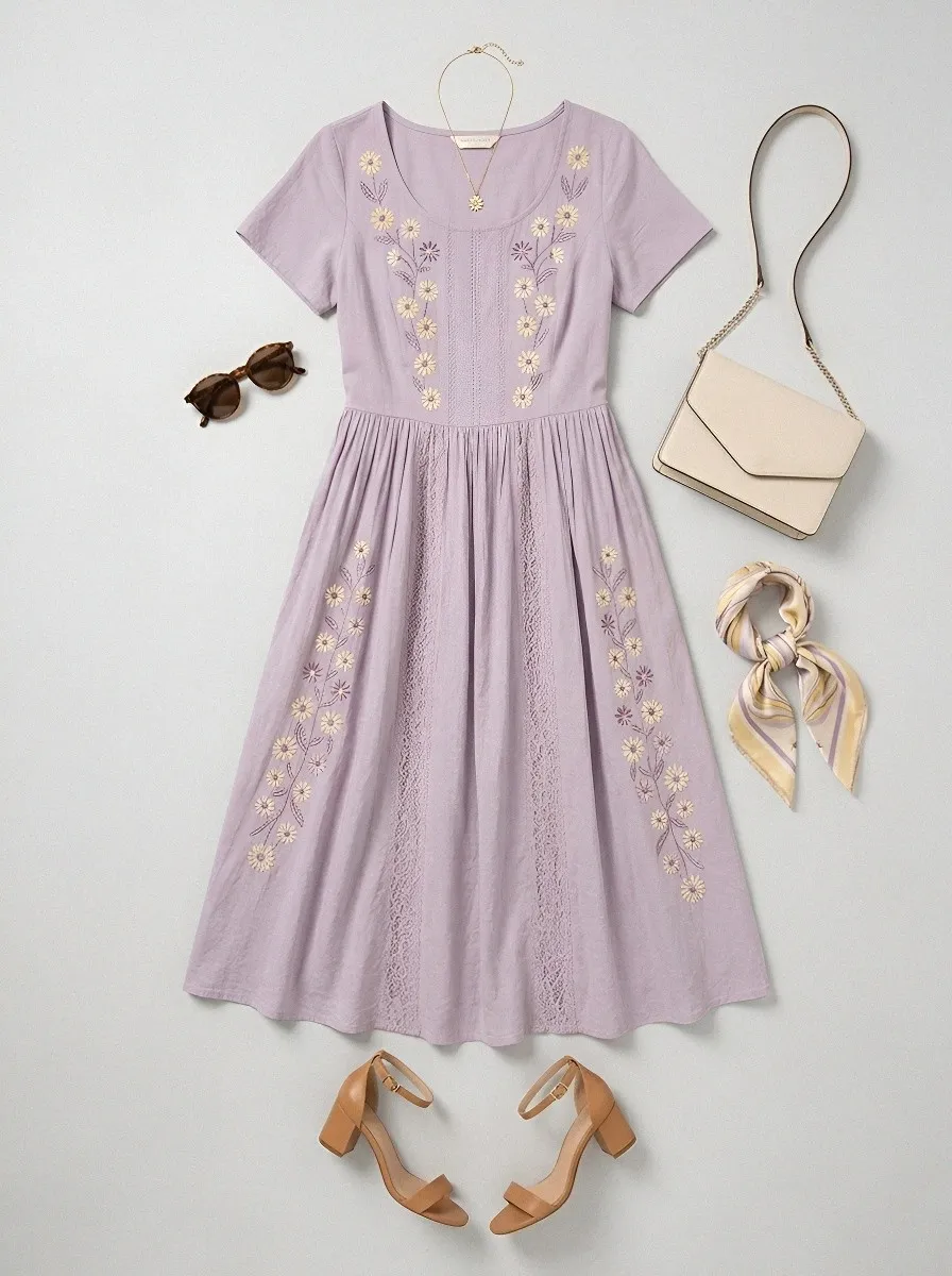 Women's Breast Cancer Awareness Floral Embroidered Printed Dress
