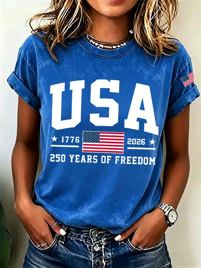 Women'S  America Flag Printed Casual T-Shirt