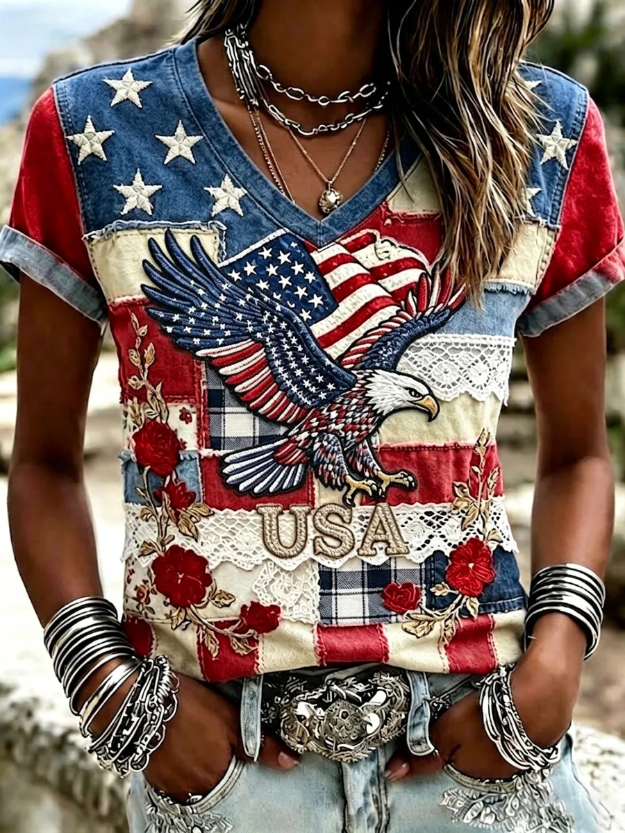 Women'S Casual American 250Th Anniversary Printed Short-Sleeve T-Shirt