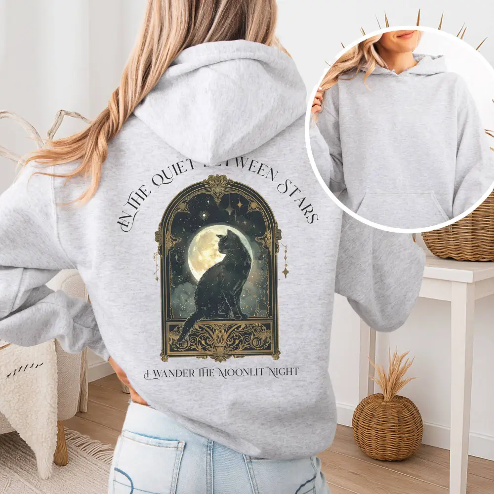 In the Quiet Between Stars Moonlit Cat Hoodie
