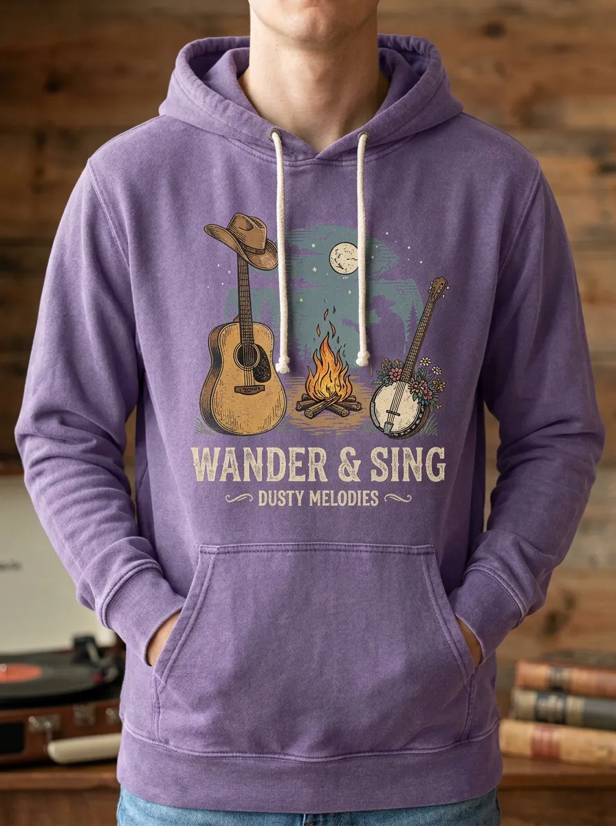 Guitar Banjo Campfire Unisex Country Music Pullover Hoodie