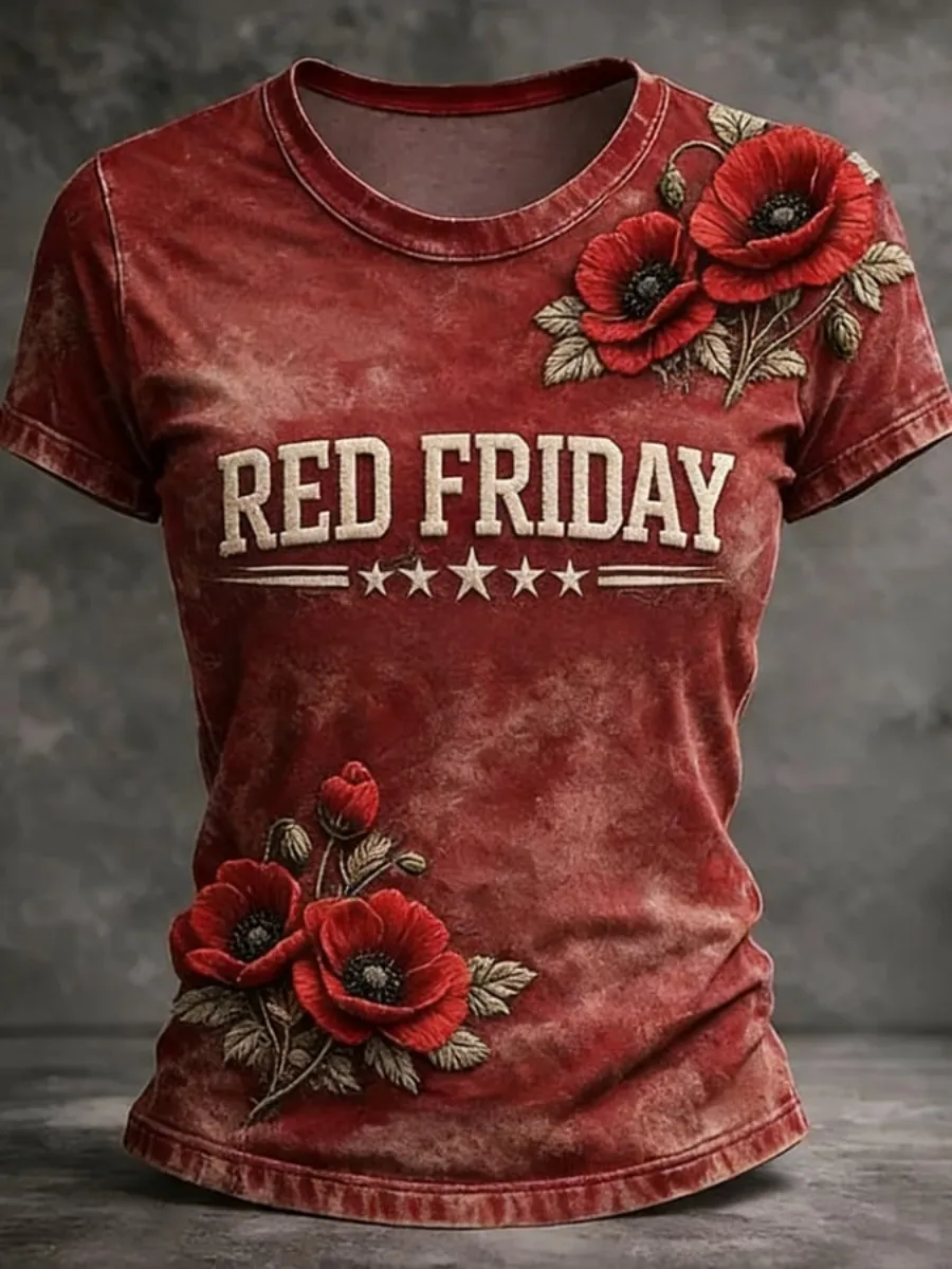 Women's Vintage Red Friday Art Short-Sleeve T-Shirt