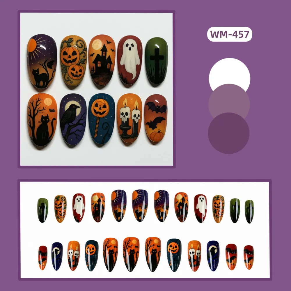 Nailhour 24Pcs Cute Ghost Halloween Gothic Short Square Press On Nails