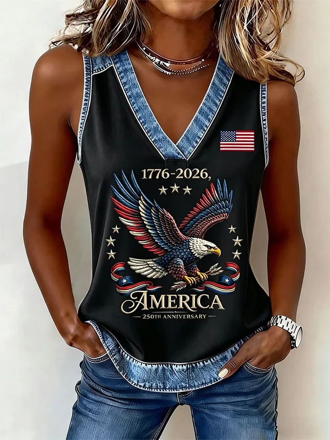 Women'S American Flag Independence Day 250Th Anniversary Printed Sleeveless Top