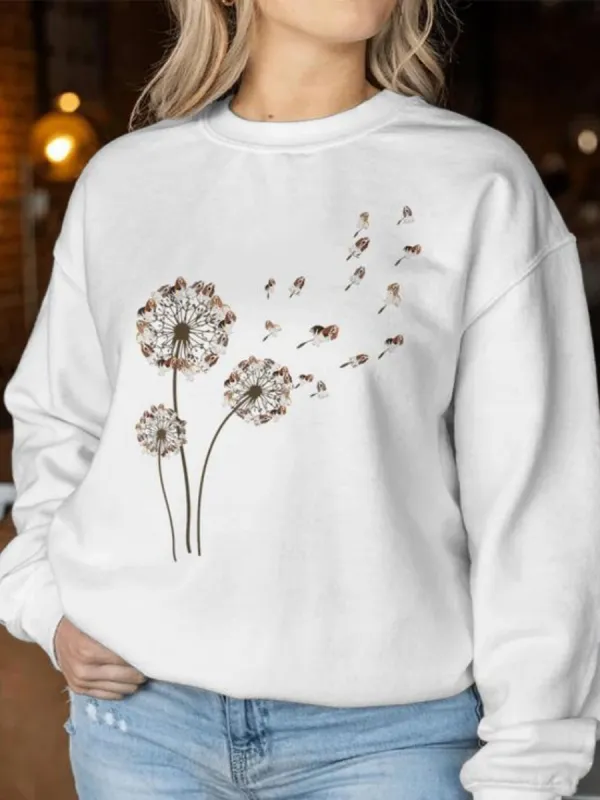 Dandelion Print Round Neck Sweatshirt