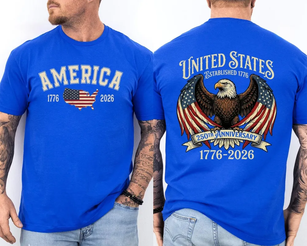 Men'S Casual American 1776-2026 Anniversary Printed Short Sleeved T-Shirt