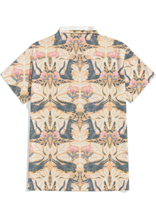 Happy Crocodiles Pink - 100% Cotton Cuban Collar Shirt