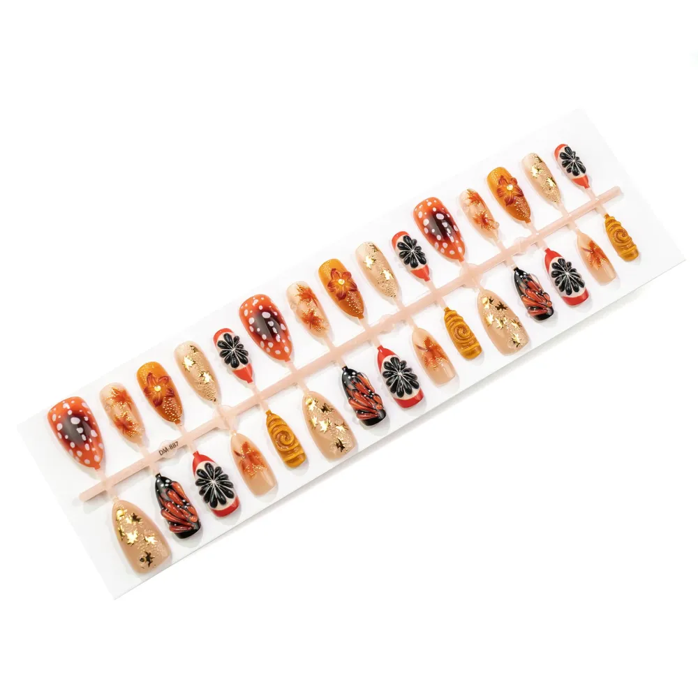 Nailhour 30Pcs Carved Gilded Medium Almond French Press On Nails