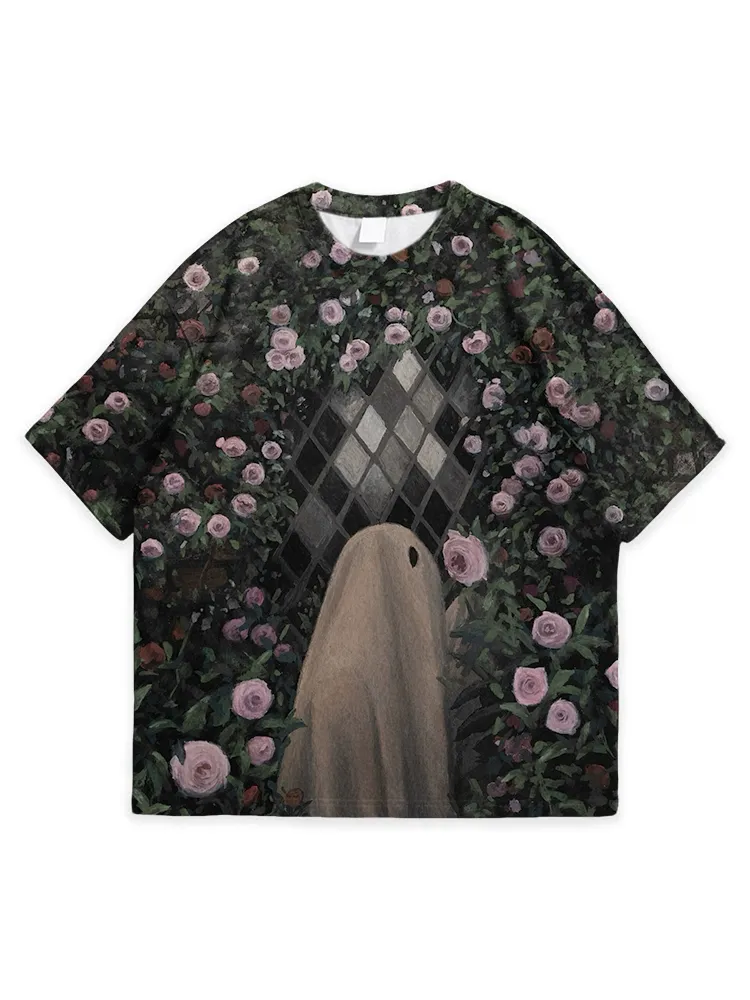 Men'S Halloween Abstract Art Floral Print Simple Round Neck Top Tshirt