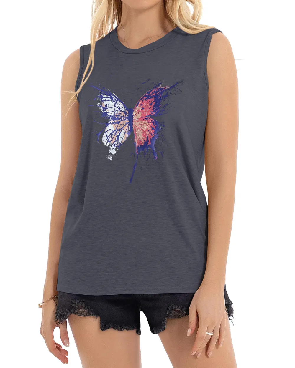 Bicolor Butterfly Print Tank Top