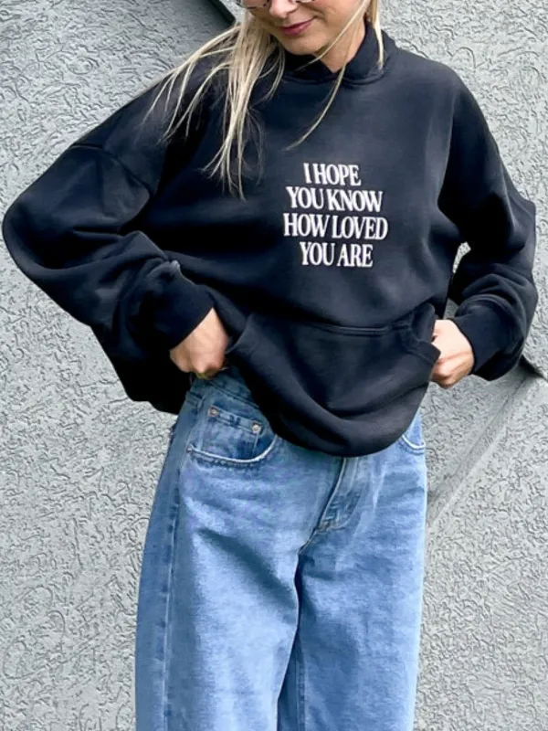 Women's Casual Heartwarming Slogan Print Hooded Long-Sleeve Sweatshirt