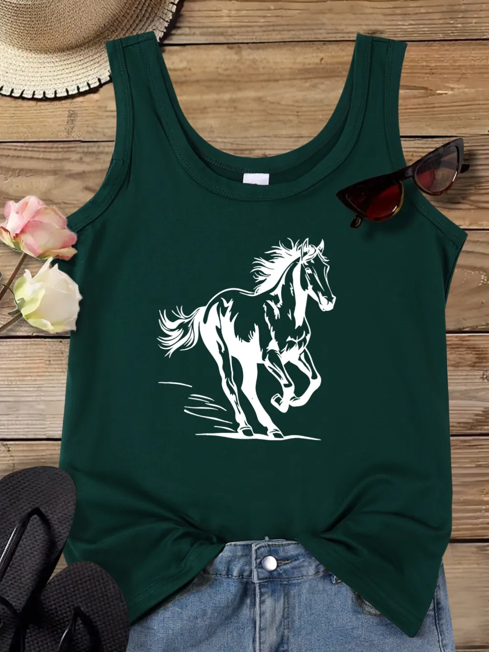 Galloping Horses Print Tank Top