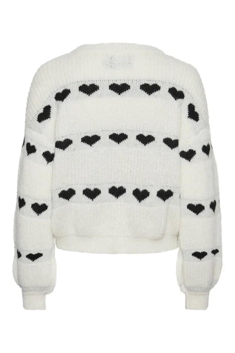 Heart Patterned Puff Sleeve Sweaters
