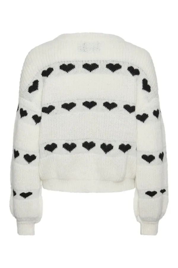 Heart Patterned Puff Sleeve Sweaters