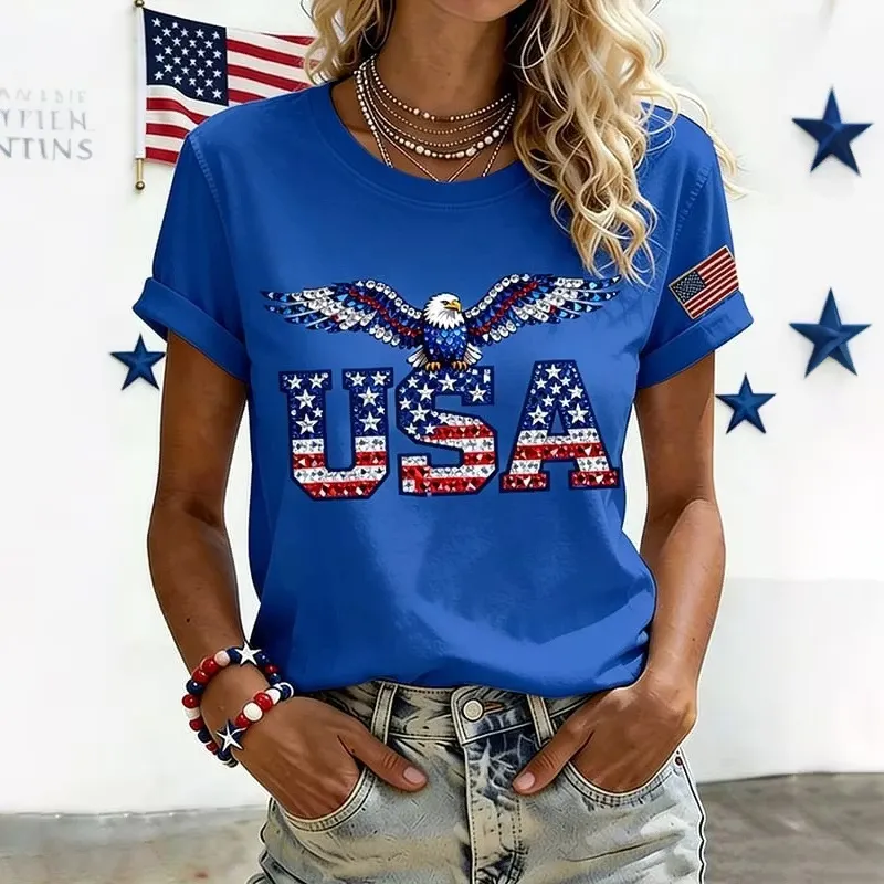 Ladies' Casual American 250Th Anniversary Brick Inlaid Personalized Printed Round Neck T-Shirt