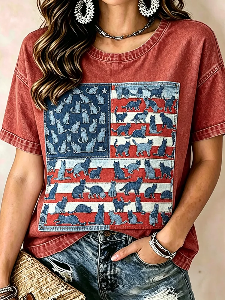 Women's casual American 250th anniversary celebration printed short sleeved T-shirt