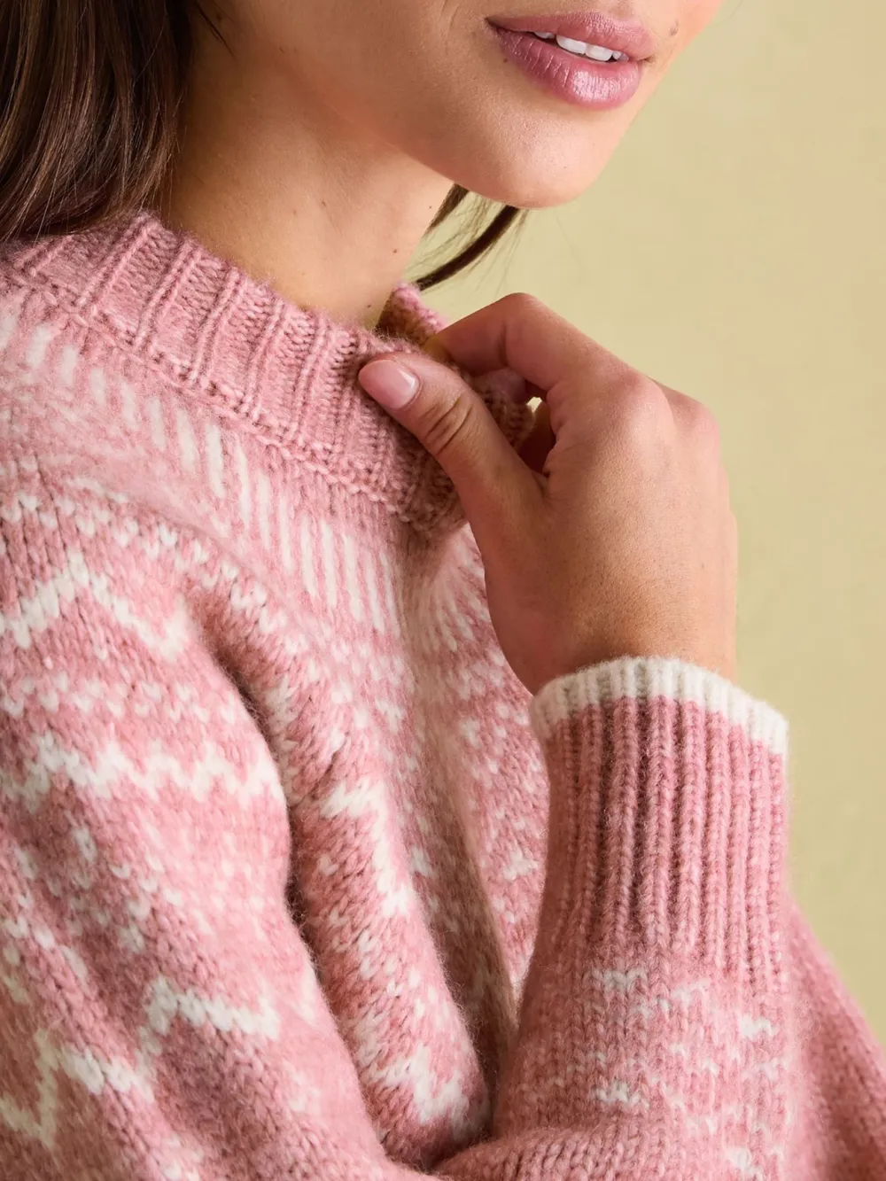 Cream Crew Neck Fairisle Pattern Jumper